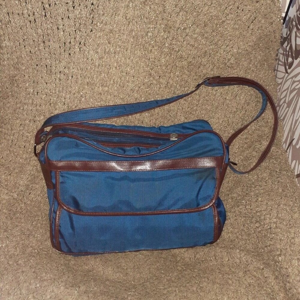Vintage YVES SAINT LAURENT Travel Bag/Organizer-Men-Blue/Brown-Excellent - Picture 7 of 11